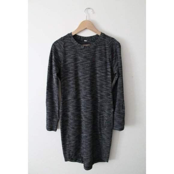 Lululemon &go Where-To Long Sleeve Dress Heathered Black Size 8 Reflective - Picture 4 of 7